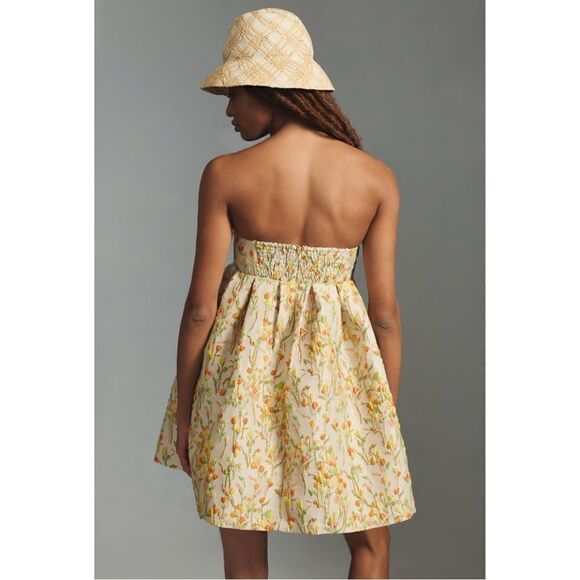 NEW Anthropologie Maeve Strapless Floral Jacquard Babydoll Mini Dress Size 14 - Picture 2 of 3